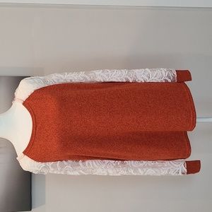 Shein womens orange cotton shirt with white lace sleeves size large. Worn once